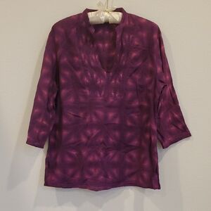 Relaxed Purple Tie-Dye V-Neck Tunic Top